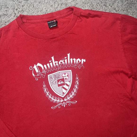 Vintage Y2K QuickSilver Long Sleeve Graphic Logo Double Sided Size L Red - Picture 1 of 7